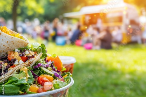 Food truck serves colorful salads and wraps to health-focused crowd photo