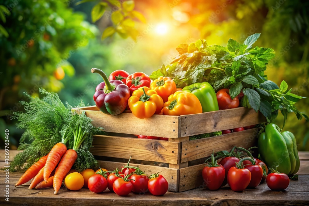 Lush Wooden Crate Overflowing with Colorful Fresh Vegetables in a Double Exposure Photography Style, Blending Nature’s Bounty with Artistic Elements for a Unique Visual Experience Lush Wooden Crate Overflowing with Colorful Fresh Vegetables in a Double Exposure Photography Style, Blending Nature’s Bounty with Artistic Elements for a Unique Visual Experience