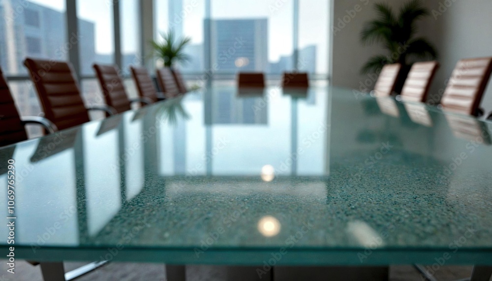 Reflective Glass Conference Table Close-Up Reflective Glass Conference Table Close-Up