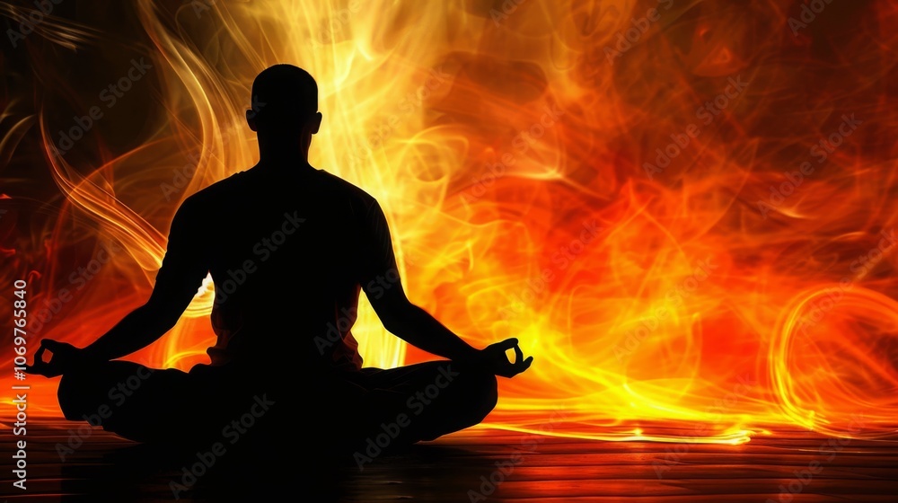 Mindful Presence in Fiery Meditation Moment Mindful Presence in Fiery Meditation Moment