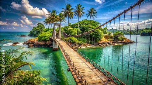 Majestic Macro Photography of the Suspension Bridge Connecting Pigeon Island, Parevi Doowa, in Matara, Sri Lanka, Showcasing Detailed Textures and Scenic Views of Nature photo