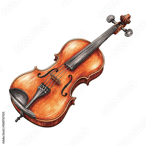 Hand drawn violin isolated on white background. Vector illustration in sketch style