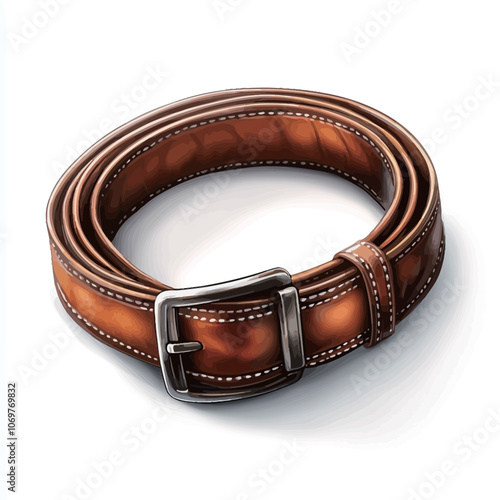 Leather belt isolated on white background. 3D illustration. Clipping path included. 