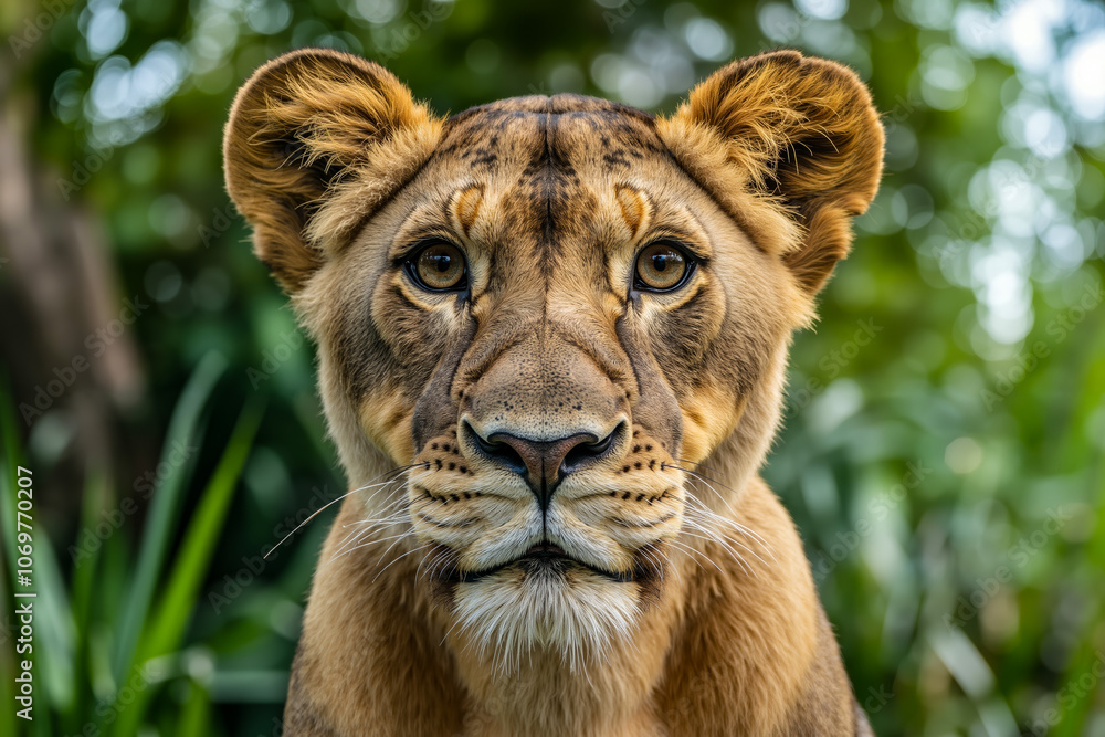 Fototapeta premium A close up of a lioness looking at the camera