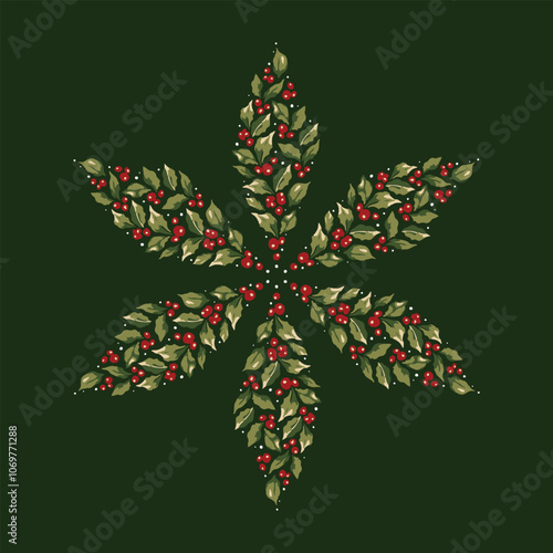 Series of christmas floral laurel arragements in snowflake form photo