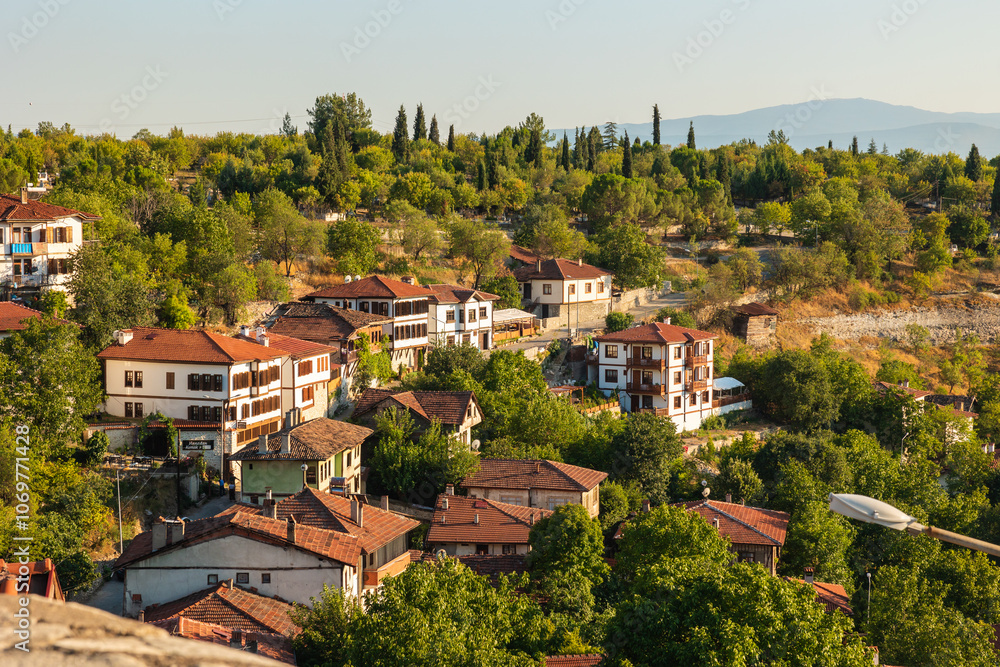Historical houses of Safranbolu at sunset. Visit Safranbolu concept photo Historical houses of Safranbolu at sunset. Visit Safranbolu concept photo