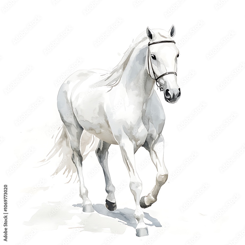 Obraz premium Watercolor Painting of a White Horse Running.