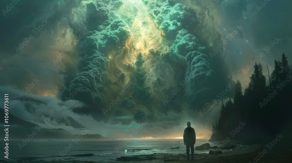Fototapeta premium Surreal Landscape with Mystical Clouds and Reflection