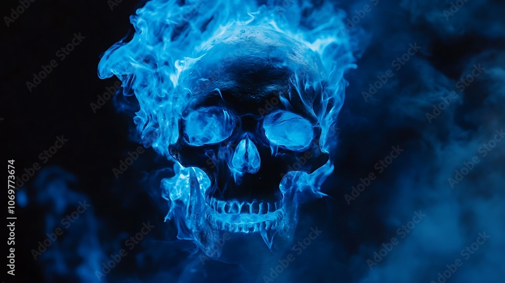 Skull engulfed in blue flames Skull engulfed in blue flames
