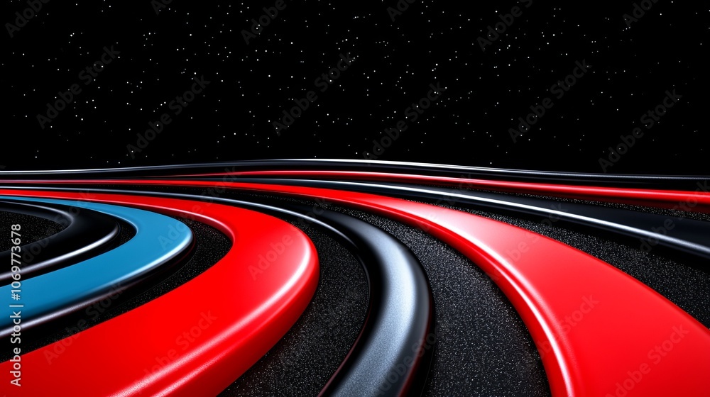 Abstract Red Black Curved Lines with Starry Night Sky Background 3D Design