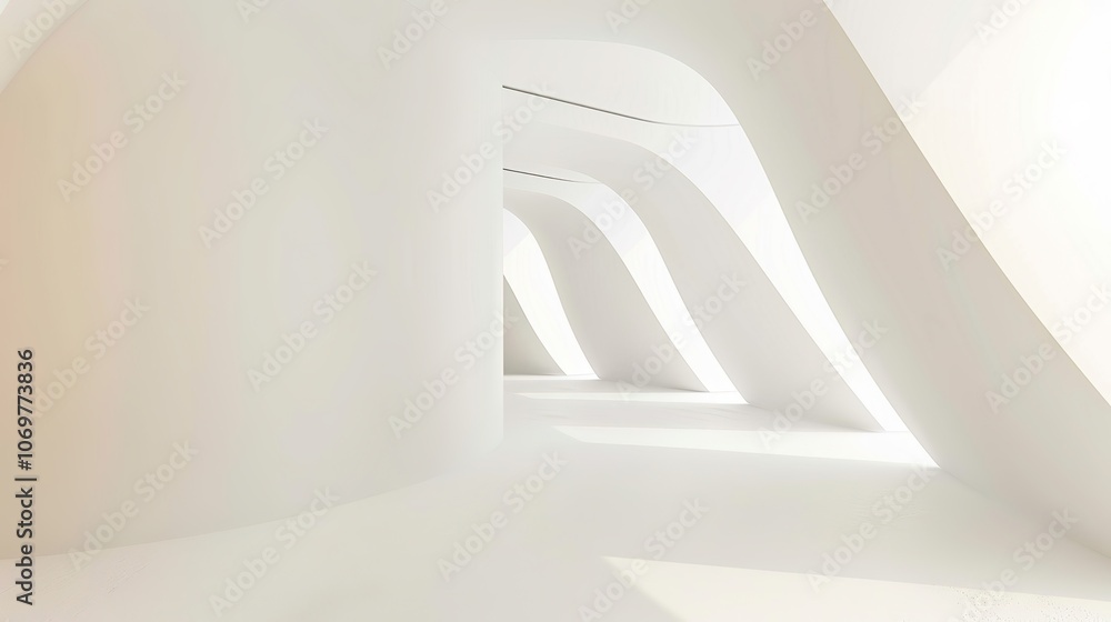 Fototapeta premium Pure White Curved Background - a clean and minimalistic visual. The pure white curves create a serene and elegant atmosphere, perfect for a variety of design applications.
