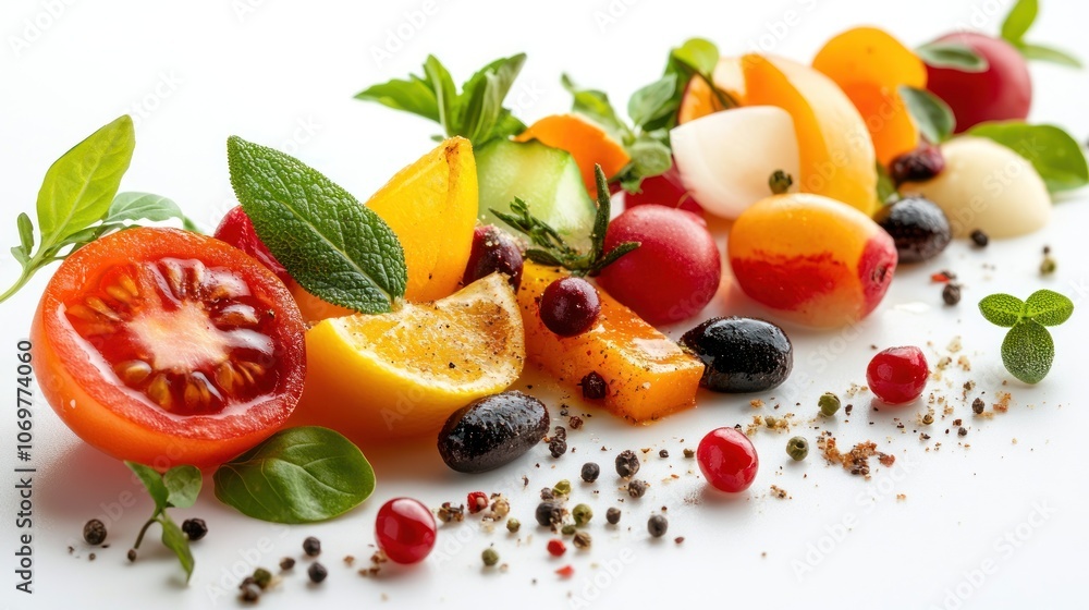 Fresh and colorful fruits and vegetables arrangement Fresh and colorful fruits and vegetables arrangement