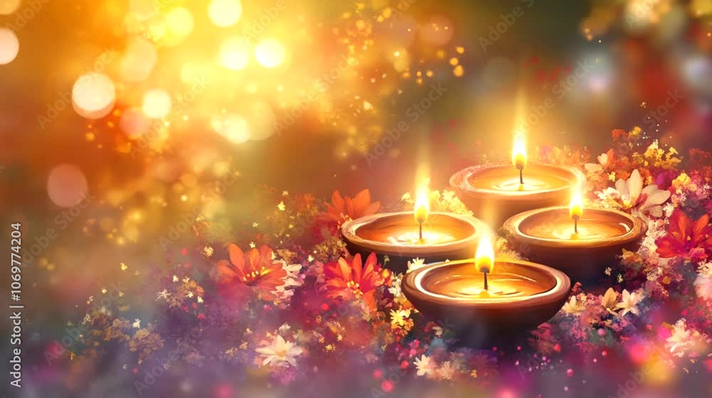 traditional indian oil lamp Hindu religious shubh deepavali. Seamless looping time-lapse virtual 4k video animation background