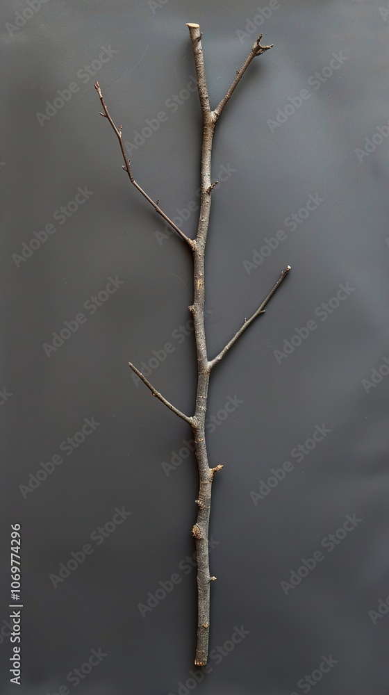 Close-Up of a Bare Branch Against a Grey Background