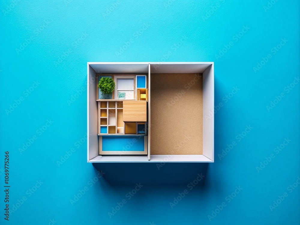 Open Box on Blue Background: A Minimalist Architectural Photography Template for Creative Storytelling, Showcasing Depth, Perspective, and Design Elements in a Stylish Composition Open Box on Blue Background: A Minimalist Architectural Photography Template for Creative Storytelling, Showcasing Depth, Perspective, and Design Elements in a Stylish Composition
