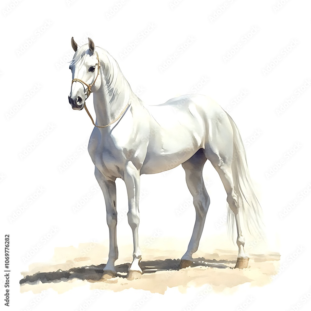 Obraz premium White Horse Standing in a Field.
