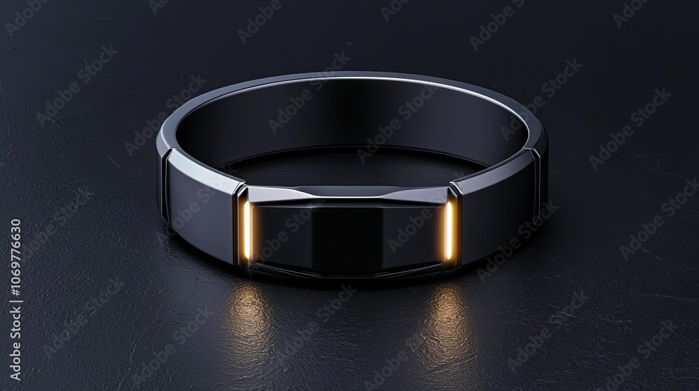 Close-up of a futuristic health-monitoring band, emitting gentle light, dark yet elegant background, capturing innovation in wearable health tech Close-up of a futuristic health-monitoring band, emitting gentle light, dark yet elegant background, capturing innovation in wearable health tech