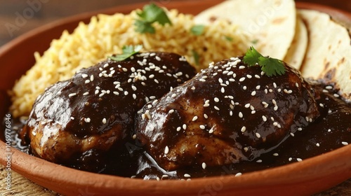 Savor succulent chicken in rich mole poblano sauce photo