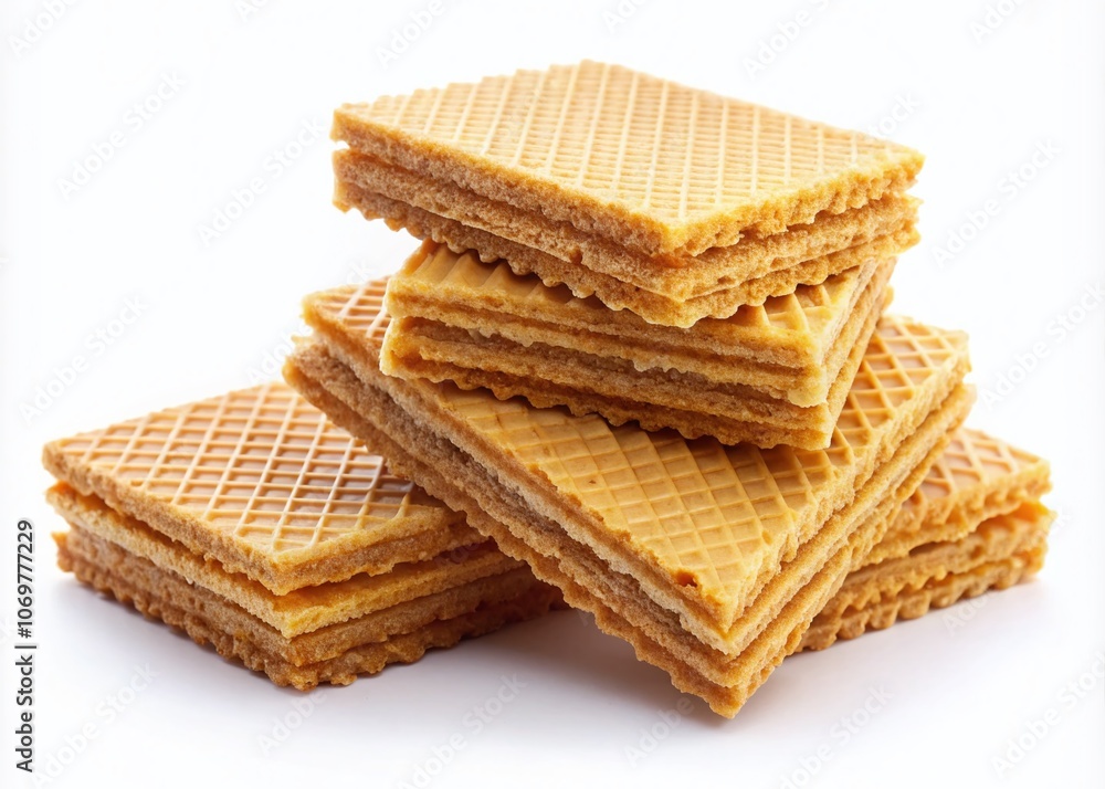 Pile of Crunchy Square Wafer Biscuits on White Background for Delicious Snack and Dessert Inspiration in Candid Photography Style for Food Lovers and Culinary Enthusiasts Pile of Crunchy Square Wafer Biscuits on White Background for Delicious Snack and Dessert Inspiration in Candid Photography Style for Food Lovers and Culinary Enthusiasts