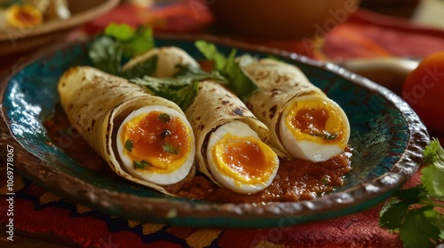 Discover the rich flavors of papadzules yucatecan tortillas filled with boiled eggs photo