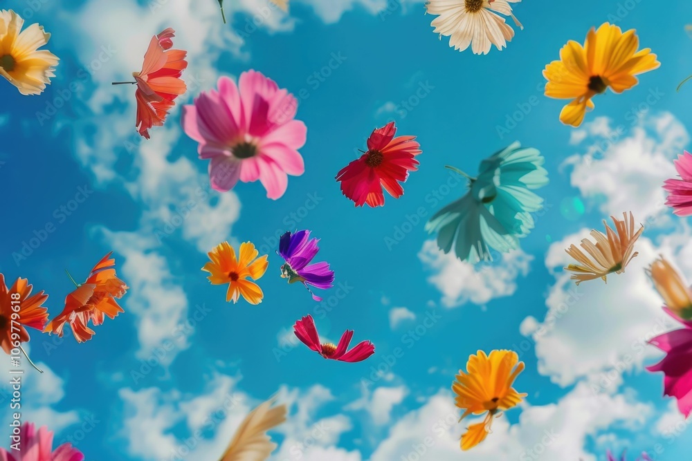 Many Colored Petals on a Sky Background Many Colored Petals on a Sky Background Many Colored Petals on a Sky Background Many Colored Petals on a Sky Background