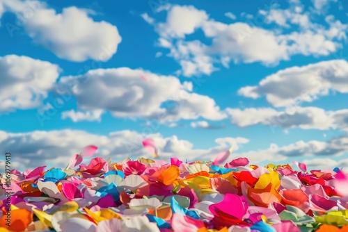 Many Colored Petals on a Sky Background  Many Colored Petals on a Sky Background photo