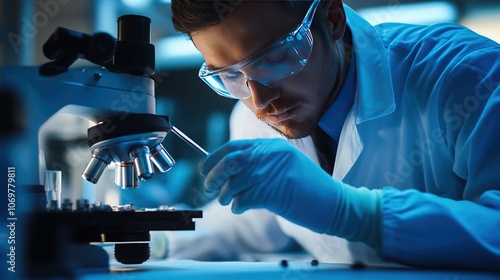 A close-up of an engineer inspecting a product for defects during the quality assurance process, using precision tools. photo