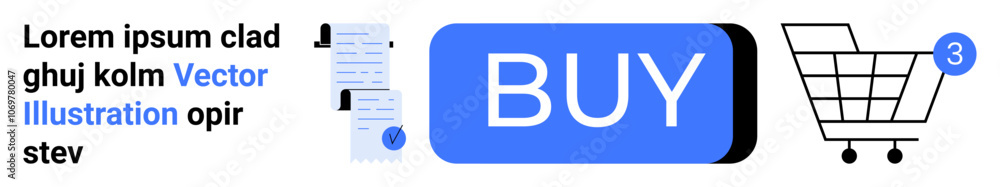 Blue BUY button, shopping cart with notification, and documents. Ideal for e-commerce sites, online stores, digital marketing, shopping apps, checkout pages, UI design, sales promos. Great Blue BUY button, shopping cart with notification, and documents. Ideal for e-commerce sites, online stores, digital marketing, shopping apps, checkout pages, UI design, sales promos. Great