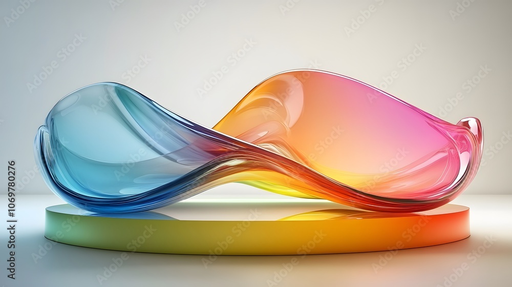 Abstract 3d colorful glass curves. Abstract scene background. Podium 3d, stage pedestal or platform Abstract 3d colorful glass curves. Abstract scene background. Podium 3d, stage pedestal or platform
