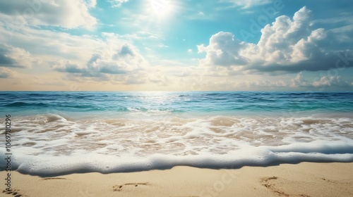 Palm Leaf on a Sandy Beach with Ocean View