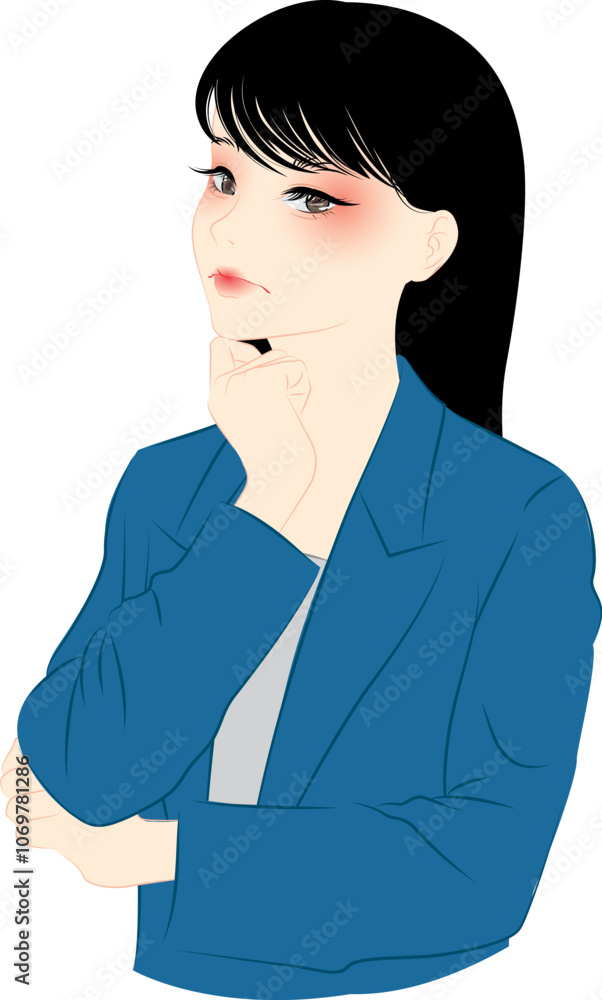 女性がスーツを着て悩んでいる