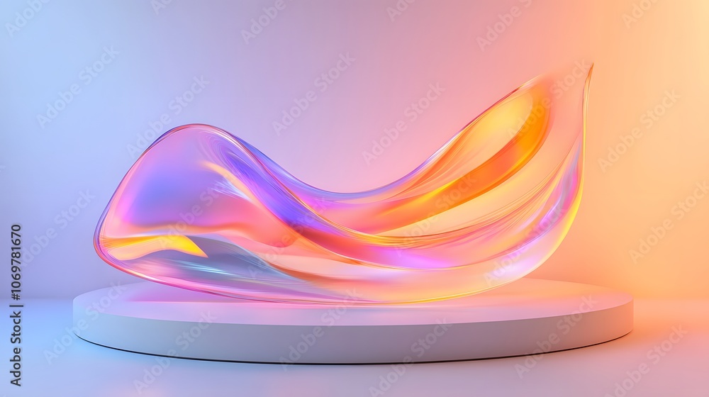 Abstract 3d colorful glass curves. Abstract scene background. Podium 3d, stage pedestal or platform Abstract 3d colorful glass curves. Abstract scene background. Podium 3d, stage pedestal or platform