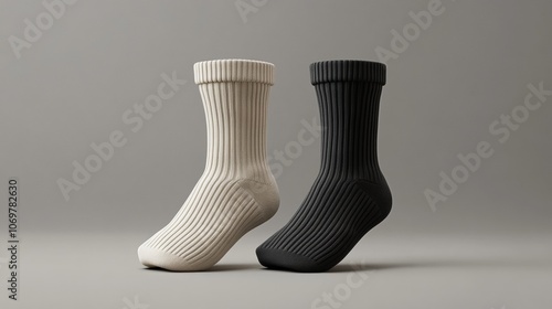 Minimalist Black and Beige Socks on Neutral Background