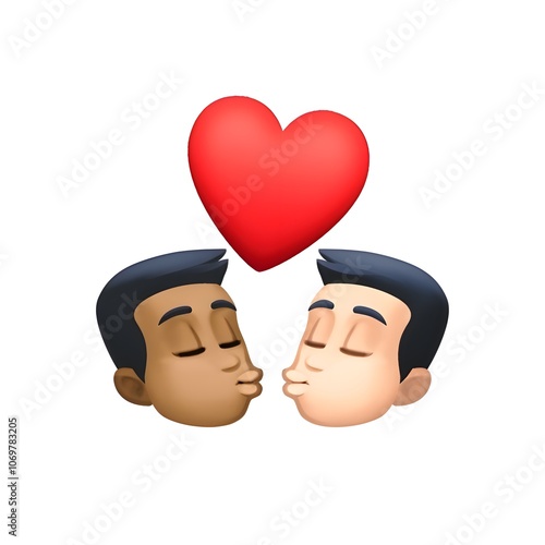 Kissing Couple with Heart: Men Emoji 