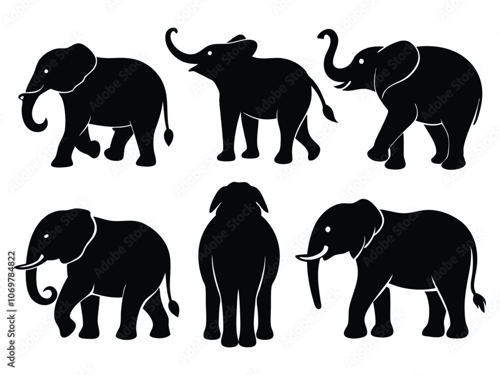 Fototapeta premium set of elephant silhouette vector illustration