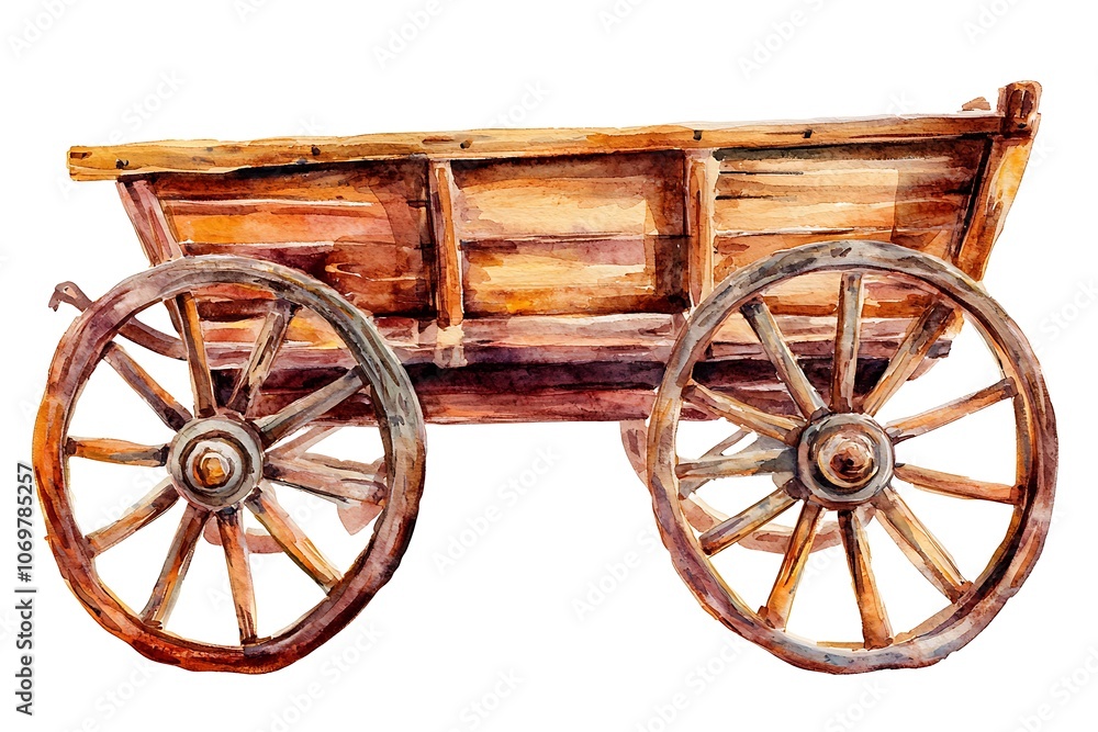Watercolor Painting of a Rustic Wooden Wagon. Watercolor Painting of a Rustic Wooden Wagon.