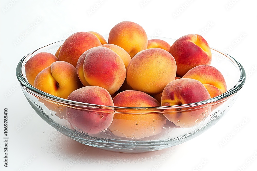 A bowl of fresh peaches isolated on a white background. A bowl of fresh peaches isolated on a white background.