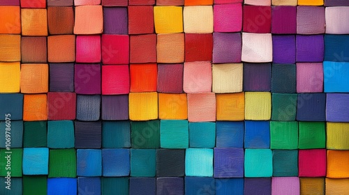 Multicolored Wooden Blocks Arranged in Spectrum Pattern for Creative Background or Cover Design