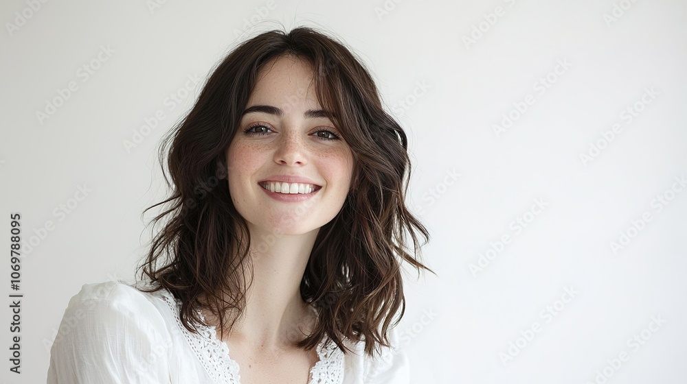 Smiling Woman with Beautiful Hair in Portrait Smiling Woman with Beautiful Hair in Portrait