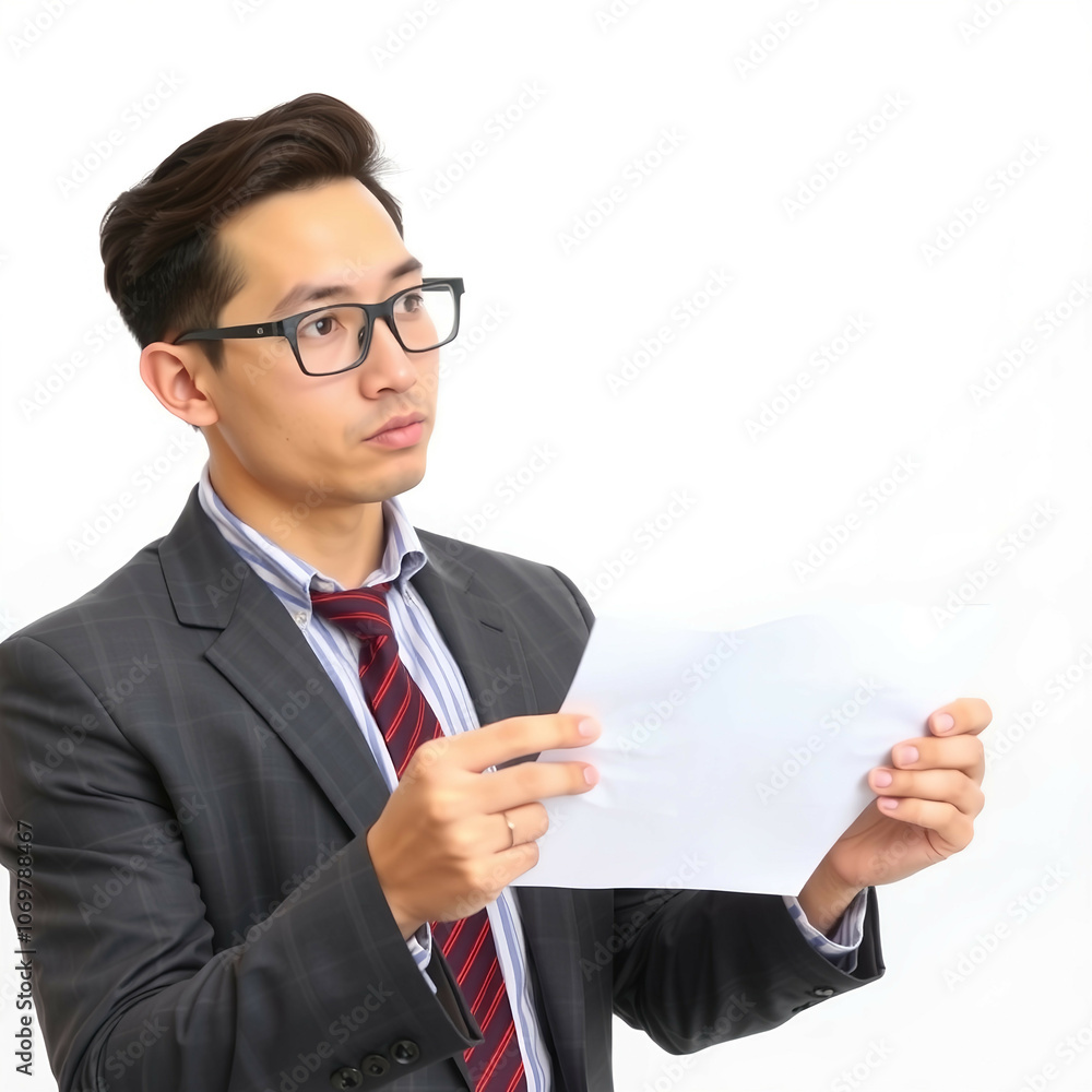 businessman thinking, close up view, looking at the piece of paper, business concept businessman thinking, close up view, looking at the piece of paper, business concept