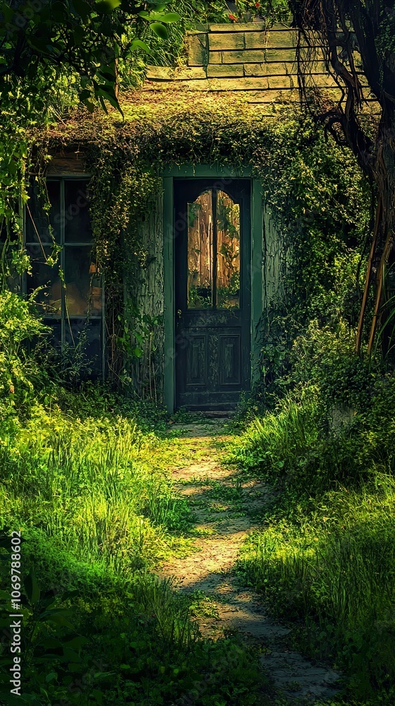 Overgrown Doorway: A Path Through Nature's Embrace Overgrown Doorway: A Path Through Nature's Embrace