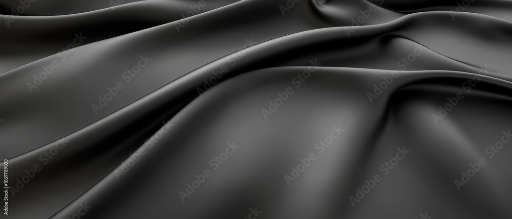 Obraz premium Dark Elegance: Smooth, luxurious black satin fabric gracefully draped, creating a sophisticated and dramatic backdrop. A perfect representation of elegance and mystery.
