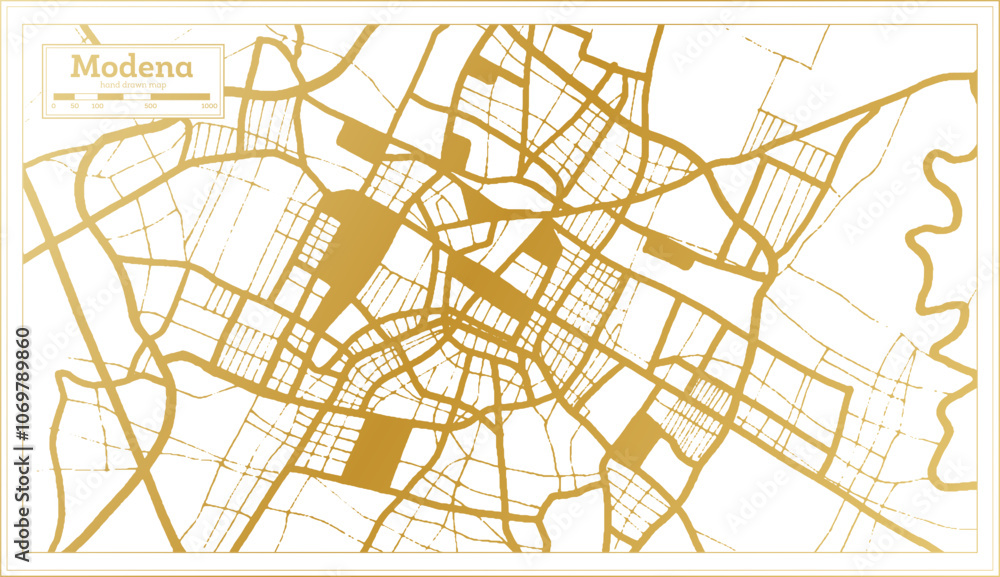 Fototapeta premium Modena Italy City Map in golden Colors in Retro Style. Outline Map.