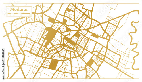 Modena Italy City Map in golden Colors in Retro Style. Outline Map.