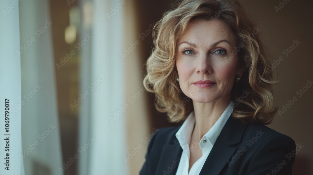 Indoor portrait of a mature businesswoman, professional attire, looking directly into the camera Indoor portrait of a mature businesswoman, professional attire, looking directly into the camera