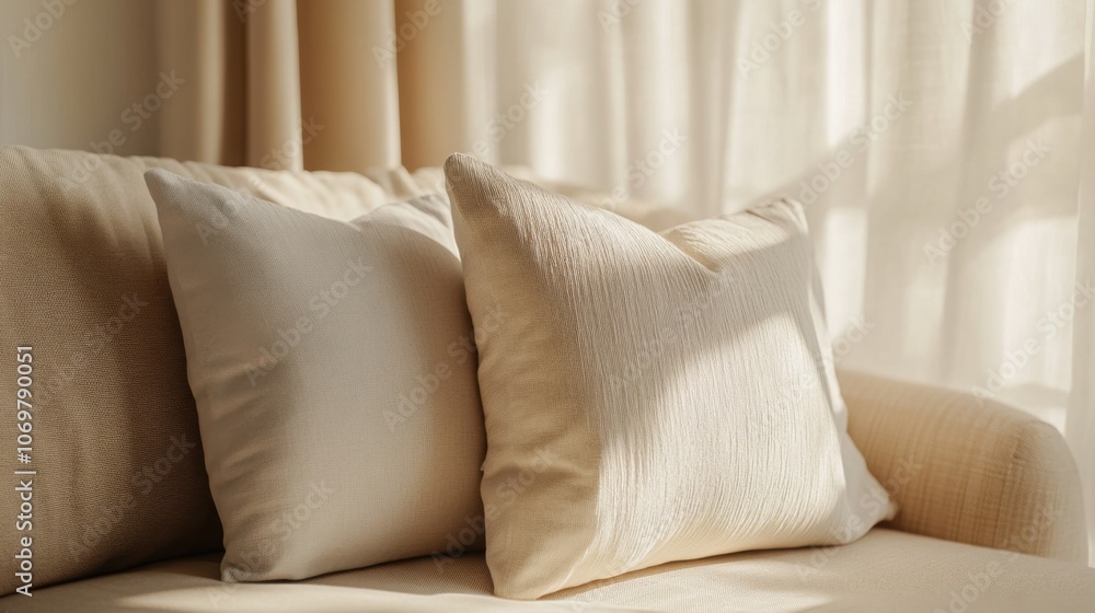 decorative pillows on a beige background, minimalistic and cozy, soft textures decorative pillows on a beige background, minimalistic and cozy, soft textures