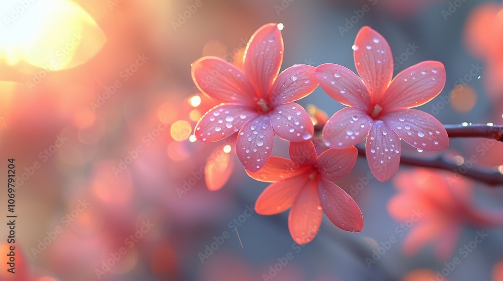 Dew Kissed Pink Flowers Sunrise Bloom Nature Beauty Dew Kissed Pink Flowers Sunrise Bloom Nature Beauty