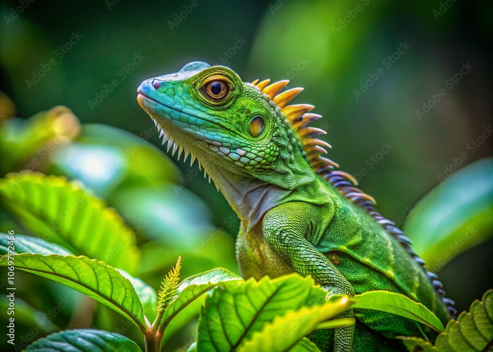 Stunning Long Exposure of a Maned Forest Lizard Camouflaged Among Lush Green Leaves, Capturing the Beauty and Intricacies of Nature in a Serene Forest Environment Stunning Long Exposure of a Maned Forest Lizard Camouflaged Among Lush Green Leaves, Capturing the Beauty and Intricacies of Nature in a Serene Forest Environment