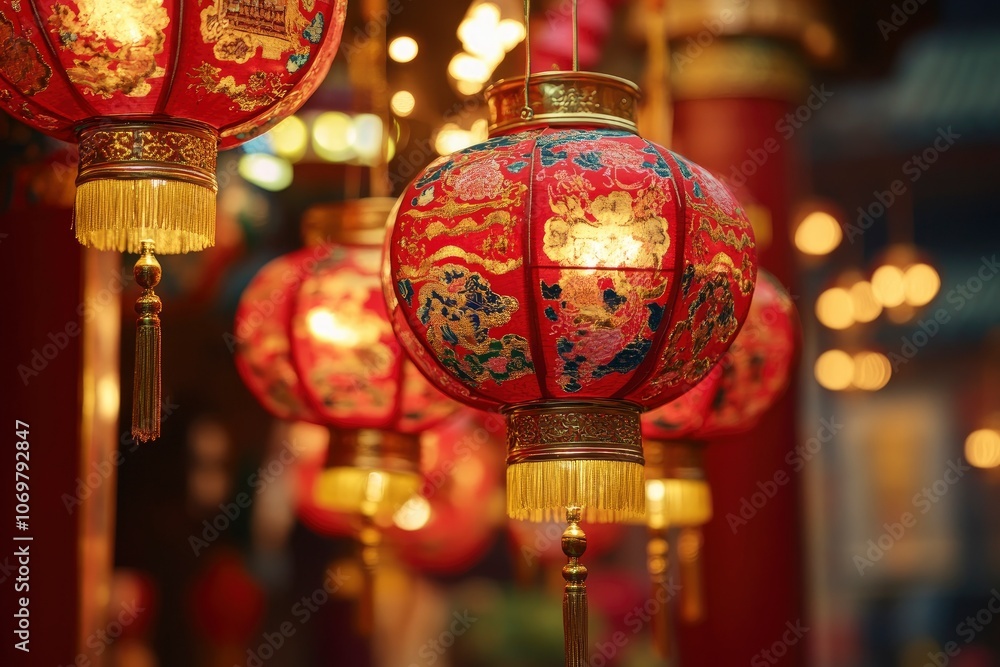 Happy Chinese new year 2024. Chinese new year banner for show product. Greeting card. China frame with lantern on red background. with generative ai Happy Chinese new year 2024. Chinese new year banner for show product. Greeting card. China frame with lantern on red background. with generative ai