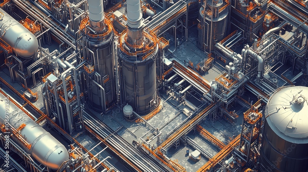 Aerial View of Modern Industrial Complex with Pipes and Tanks Showcasing Advanced Engineering and Infrastructure Aerial View of Modern Industrial Complex with Pipes and Tanks Showcasing Advanced Engineering and Infrastructure